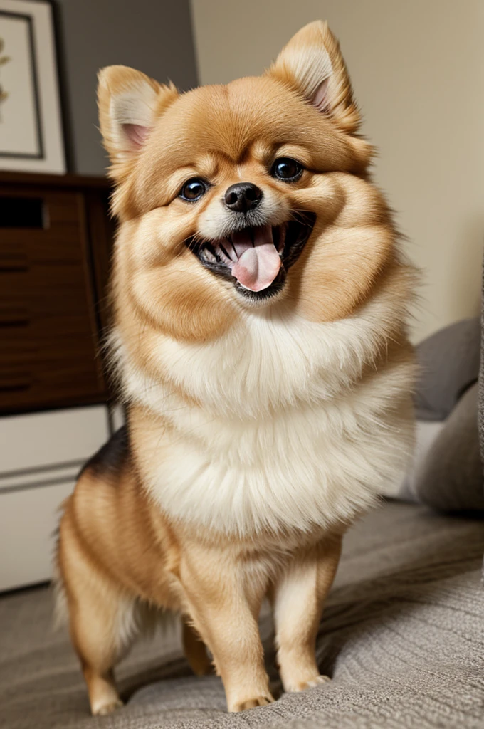 Pomeranian yawning getting up 