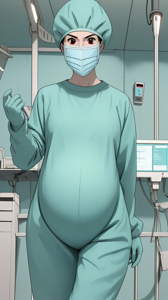 masterpiece, highest quality, (RAW photo, best quality), 1girl, frown, pale skin, shy eyes, big breasts, big tits, pregnant, stand, natural lighting, solo, hospital, in the operating room,
ray kasugano, pregnant with big belly, (give a score of 9_give a score of 8_give a score of 7) long sleeve surgical gown, surgical cap, cover ears, surgical mask, long surgical gloves,