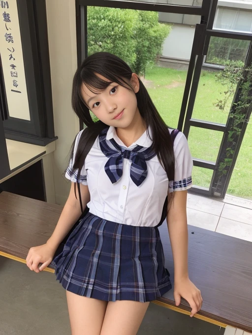 ((Highest quality)), ((masterpiece)), (Familiar), Perfect Face,Japanese,9 years old,girl,cute,(Primary school students:110%),Private elementary school,uniform,Short sleeve blouse,Checked mini skirt,school bag,In the classroom,(Top-down angle or (upskirt:40%)),(skirt lift:50%) & (Checkered skirt or (Shaved pussy:95%)),(世界で一番cutegirl:1.1),(Sometimes nipples pumping:60%),(school bag:100%),(Drinking Semen:90%),(Masturbation with a flute:100%)