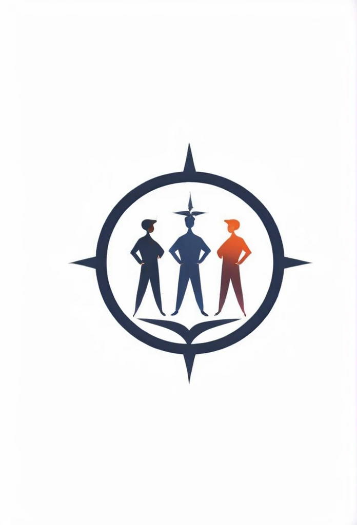 A logo for an investment company A logo of small people standing with their arms around each other Expressing friendship A logo with an illustration of a compass inside It has a very cool, chic and modern design The background is white