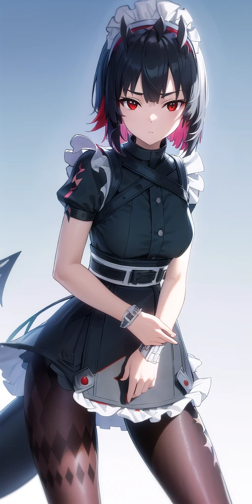 Anti-Joe, Ugly Joe, Black Hair, Colored undercoat, multicoloRed hair, (Red Eyes:1.3), Red hair, short hair, Two-tone hair,
rest bapron, black Pantyhose, black shirt, black skirt, ear punching, arrive, fish Tail, maid, maid apron, maid headdress, Pantyhose, punching, puffy Short sleeve, Puff sleeves, Shark Girl, shark Tail, shirt, Short sleeve, skirt, Tail, Two-tone hair, Wrist sleeves,
rest outdoors, City, Sky, cloud, sun, architecture, crowd, people, alley,
rest looking at viewer, (Cowboy shooting:1.5),
rest (masterpiece:1.2), best quality, high resolution, Unity 8K wallpaper, (illustration:0.8), (beautiful deTailed eyes:1.6), extremely deTailed face, Perfect lighting, extremely deTailed CG, (Perfect hands, Perfect anatomical structure),