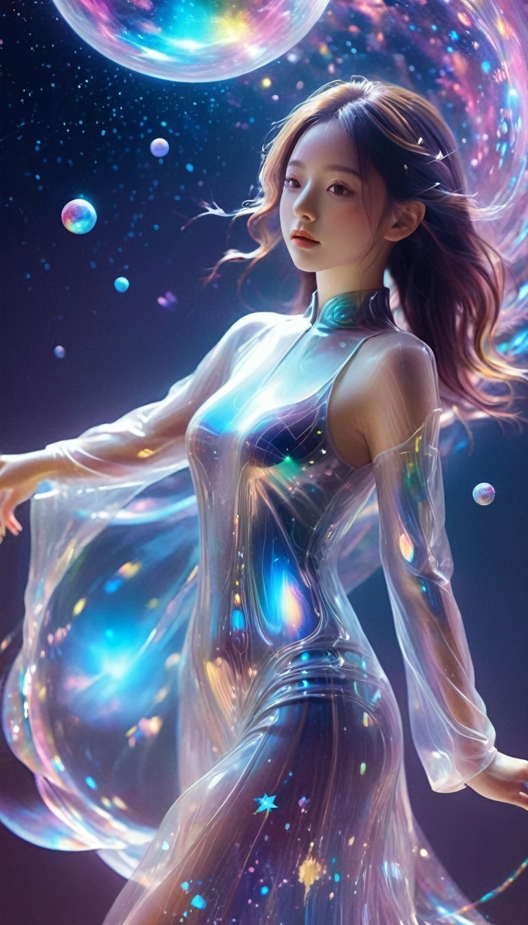 （Multiple Exposure：1.8），Dubrec style，Girl virtual holographic digital avatar，Futuristic magnificent starry sky image foreground，psychedelic planet，magic nebula，In space，Superrealisticart风格的复杂插图，surreal dreamscape，Becoming an invisible virtual hologram，Transparent character portrait，Virtual holographic digital image，Superrealisticart, 4K Hyperrealism, Surreal Portraits, 美丽的Surreal Portraits, of surrealist digital art, Surrealism and Fantasy Art, of surrealist digital art, Surreal Portraits, Superrealisticart, Emotional Surreal Art, Fantasy surrealism, 8K Hyperrealism, Surrealist Concept Art