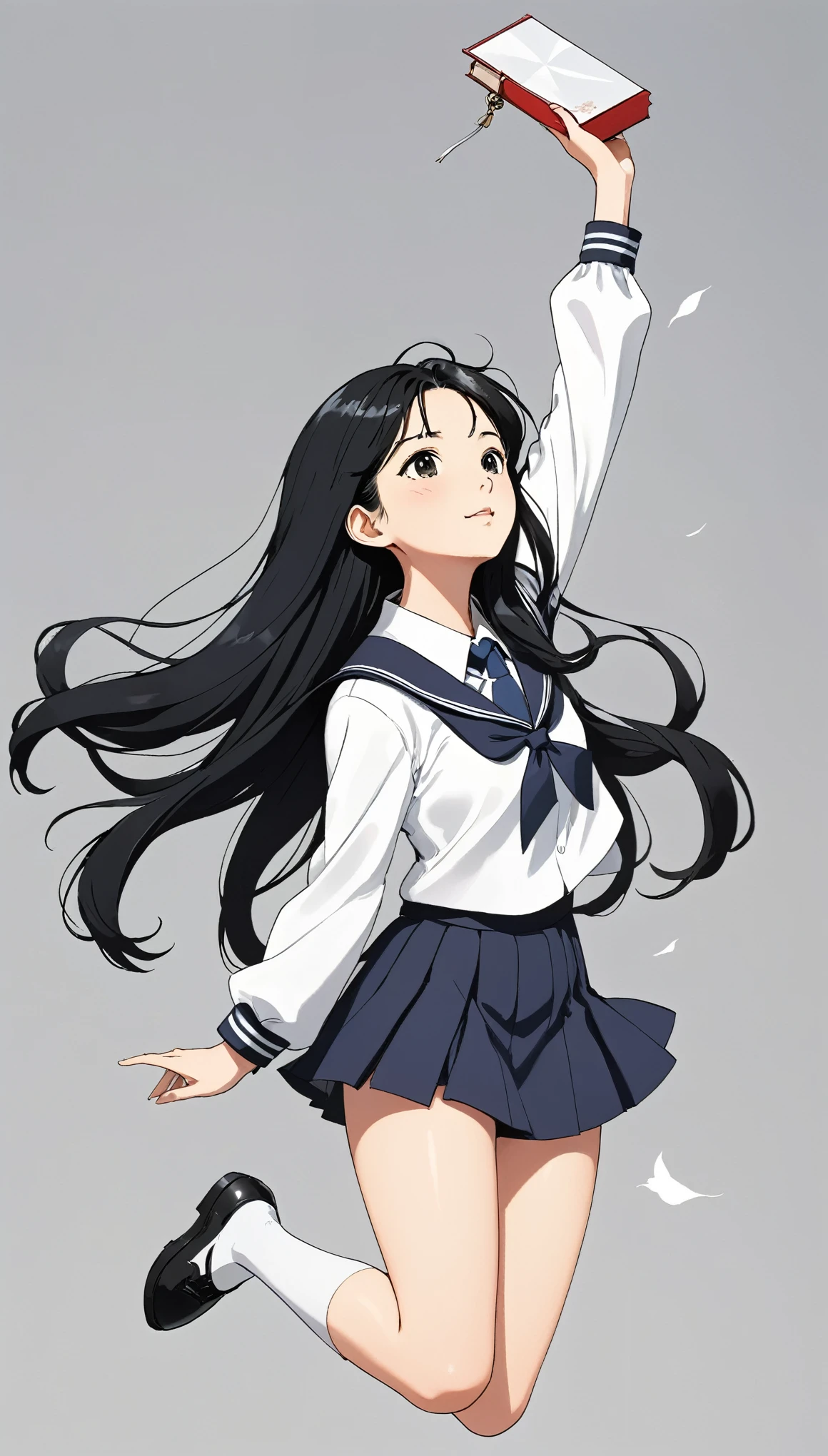 monochromatic、18-year-old、woman、Moderate bust、Simple Background、solo、slender、1 person、Superpowers、Small parts floating in the air、Black Hair、Long Hair、Floating in the air、Japanese、High school girls、uniform