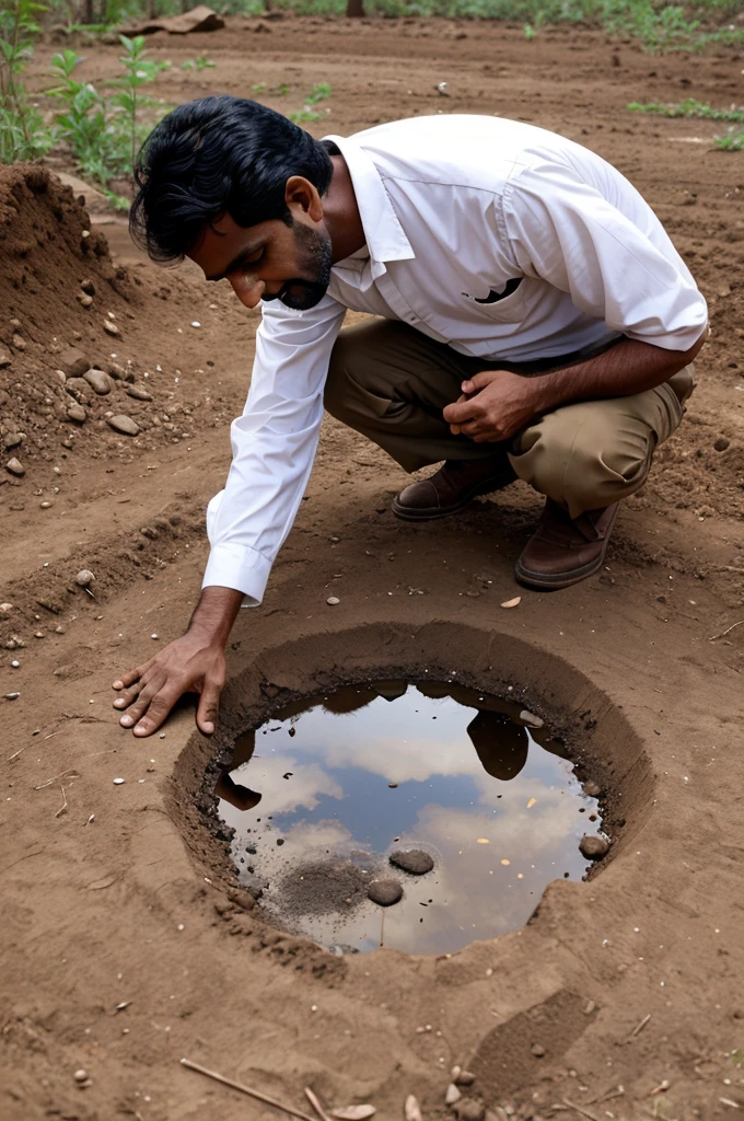 Finding the mirror: Ramesh discovering a shining, ancient mirror buried in the soil.