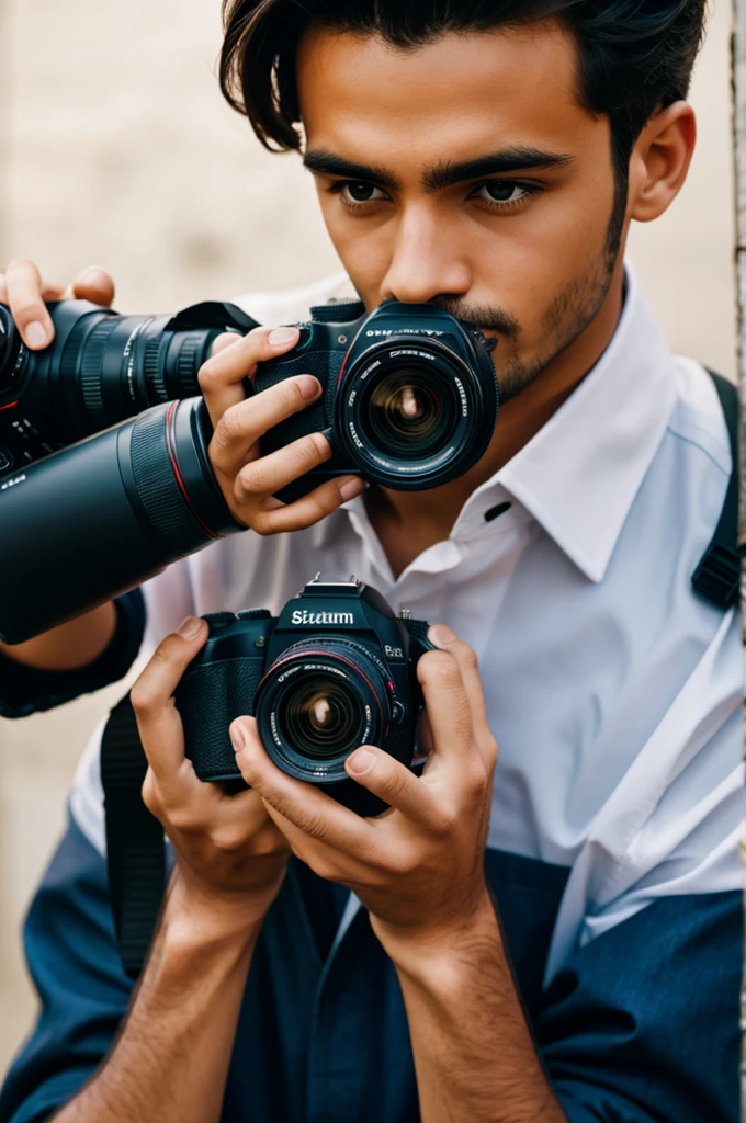 Male photographer holding a camera