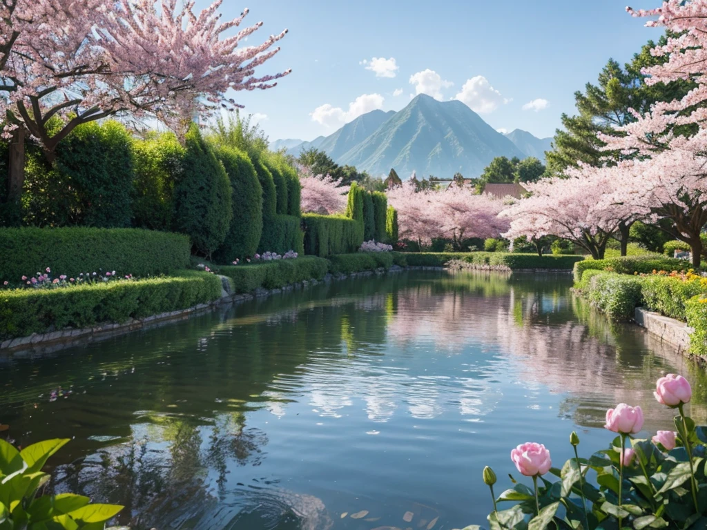 8K HD画质,Realistic scenery, 粉红的Peach BlossomTree林森林重点是很多Peach Blossom风景照8K 画质,Best quality,masterpiece,HD,Super rich detail,detailed,Many Chinese lofts have large courtyards,The yard is full of flowers,It is a rich garden,There are roses in the garden,Moonflower,Jasmine,Peach Blossom,club,apricot,chrysanthemum,Peony,Lavender,Cherry blossoms,Pomegranate flowers, ETC,A wide variety of flowers,All flowers are planted in one garden,There is also river water in the garden,Creek,pond,lake,Lake,Rios,J,Everything in the same picture,Lifelike,The picture is very realistic,Very real,The vegetable garden was neat inside,There are mountains and water in the distance,sky sky,cloud,Tree。Country Road。Industrious people grow flowers,The picture is very warm,HD,The picture is realistic,Strong realism,The focus is on the garden castle as well as the river,Images are colorful,High contrast,There is only one scene,No split screen,Do not crop the image,Keep the picture rich and complete