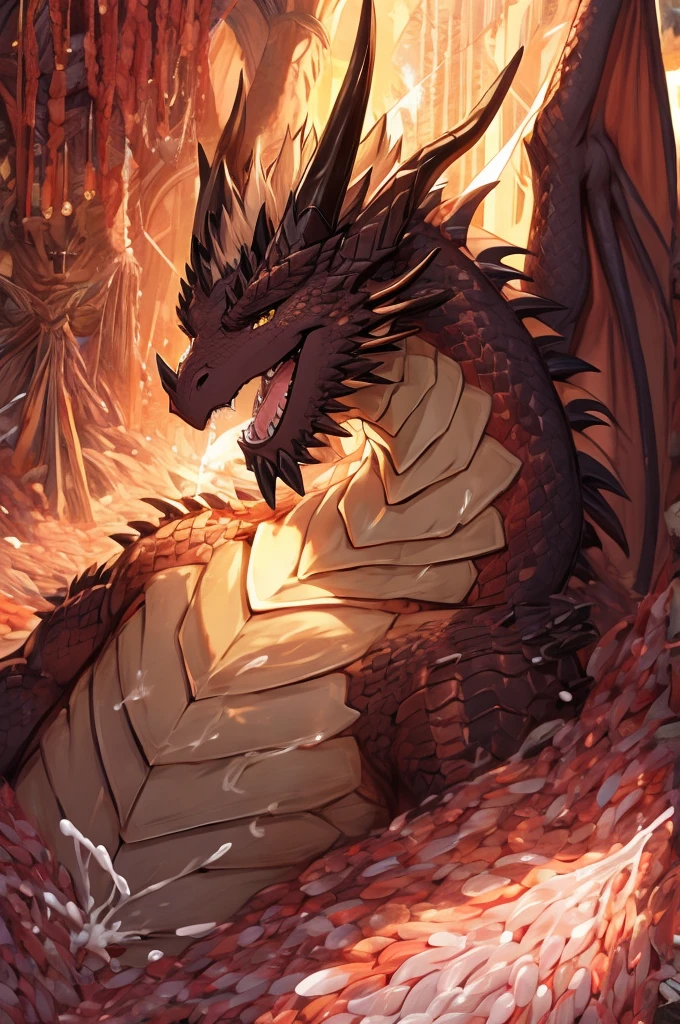 a pile of sperm was poured on the dragon's body, very more semen, cum