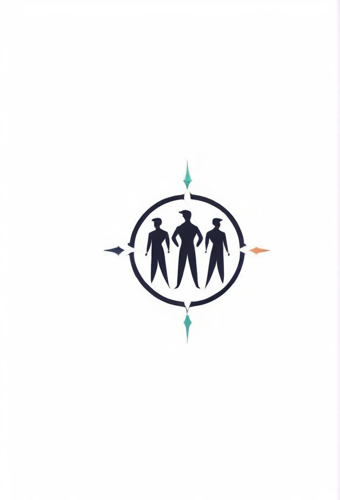 A logo for an investment company. A logo of small people standing with their arms around each other. It expresses the meaning of friends. A logo with a small illustration of a compass drawn inside. A very cool, chic and modern design. The background is white.