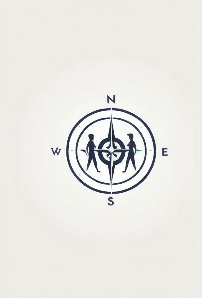 A logo for an investment company. A logo of small people standing with their arms around each other. It expresses the meaning of friends. A logo with a small illustration of a compass drawn inside. A very cool, chic and modern design. The background is white.