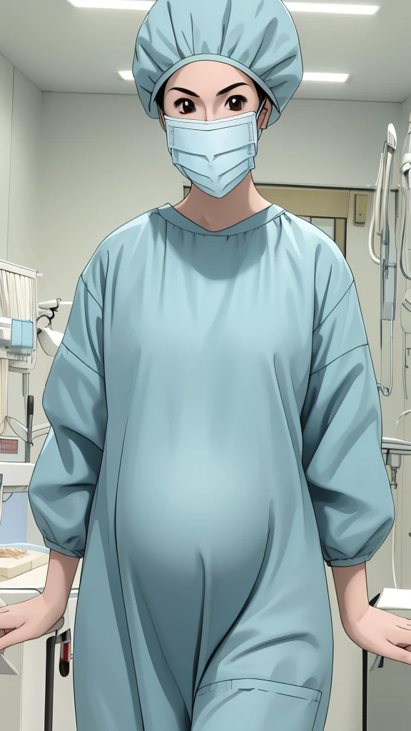 masterpiece, highest quality, (RAW photo, best quality), 1girl, frown, pale skin, shy eyes, big breasts, big tits, pregnant, stand, natural lighting, solo, hospital, in the operating room,
ray kasugano, pregnant with big belly, (give a score of 9_give a score of 8_give a score of 7) long sleeve Surgical dress, surgical cap, cover ears, surgical mask, long surgical gloves,