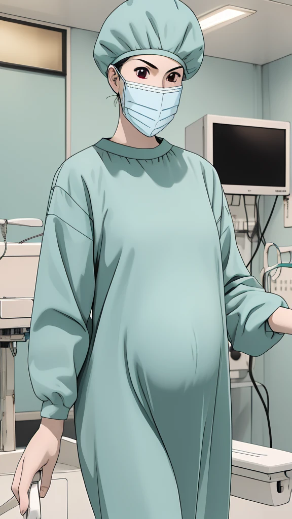 masterpiece, highest quality, (RAW photo, best quality), 1girl, frown, pale skin, shy eyes, big breasts, big tits, pregnant, stand, natural lighting, solo, hospital, in the operating room,
ray kasugano, pregnant with big belly, (give a score of 9_give a score of 8_give a score of 7) long sleeve Surgical dress, surgical cap, cover ears, surgical mask, long surgical gloves,