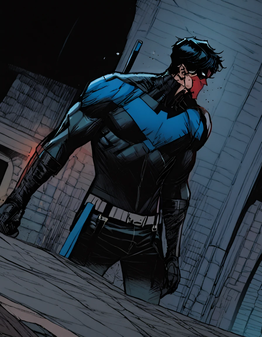 2 person full-body:2.5, full view from afar on two boys full-body Jason Todd getting facefucked by Nightwing:1.7, blowjob scene in night