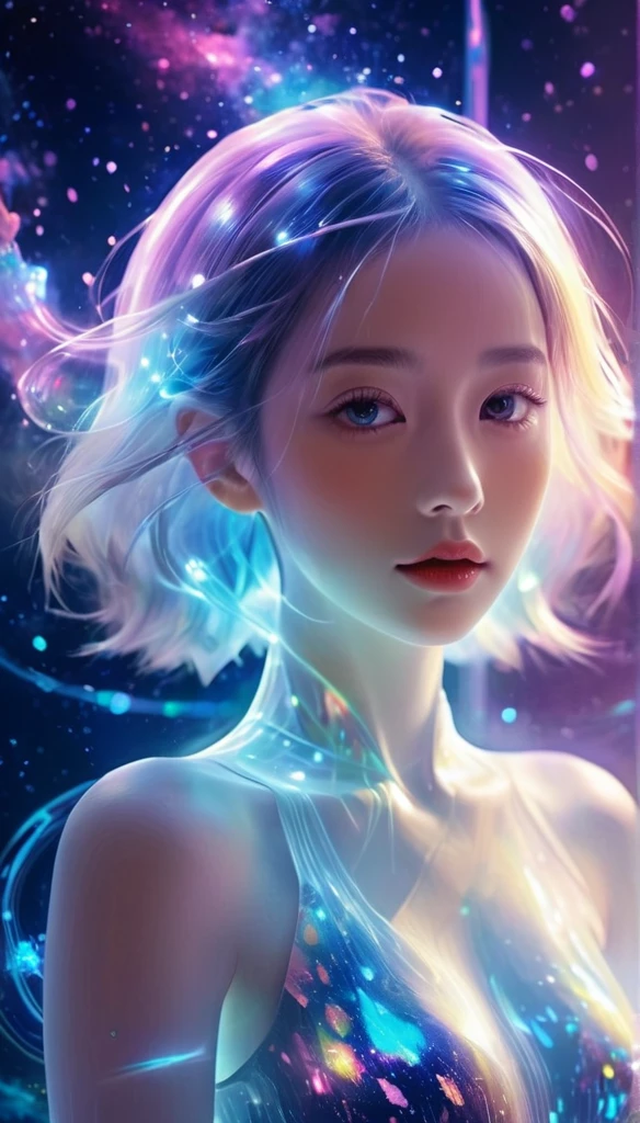 (Multiple Exposure:1.8),Dubrec style,Girl virtual holographic digital avatar,Futuristic magnificent starry sky image foreground,psychedelic planet,magic nebula,In space,Complex illustration in superrealisticart style,surreal dreamscape,Becoming an invisible virtual hologram,Transparent character portrait,Virtual holographic digital image,Superrealisticart, 4K Hyperrealism, Surreal Portraits, Beautiful Surreal Portraits, of surrealist digital art, Surrealism and Fantasy Art, of surrealist digital art, Surreal Portraits, Superrealisticart, Emotional Surreal Art, Fantasy surrealism, 8K Hyperrealism, Surrealist Concept Art