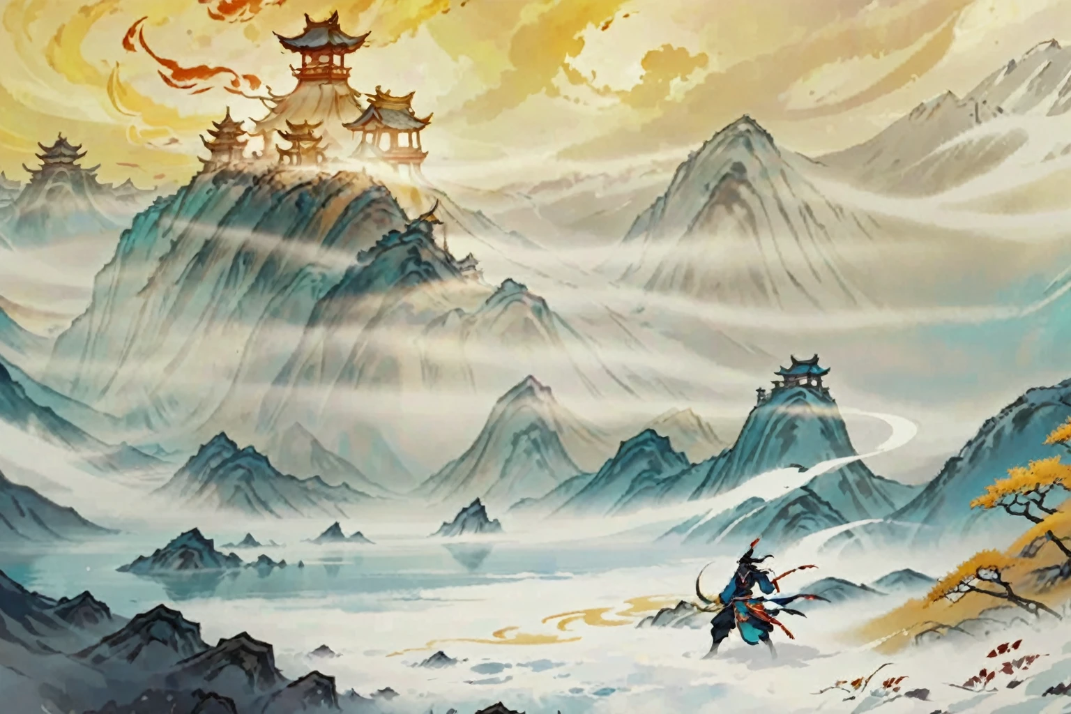 There is a painting，Onmyoji detailed art, background technology, anime scenery Concept Art, background technologywork, Concept Art, Concept Art, Concept Art stunning atmosphere, Onmyoji, Concept Art. Epic Landscapes, painted as a game Concept Art, Concept World Art, scenery game Concept Art, Concept Art for a video game