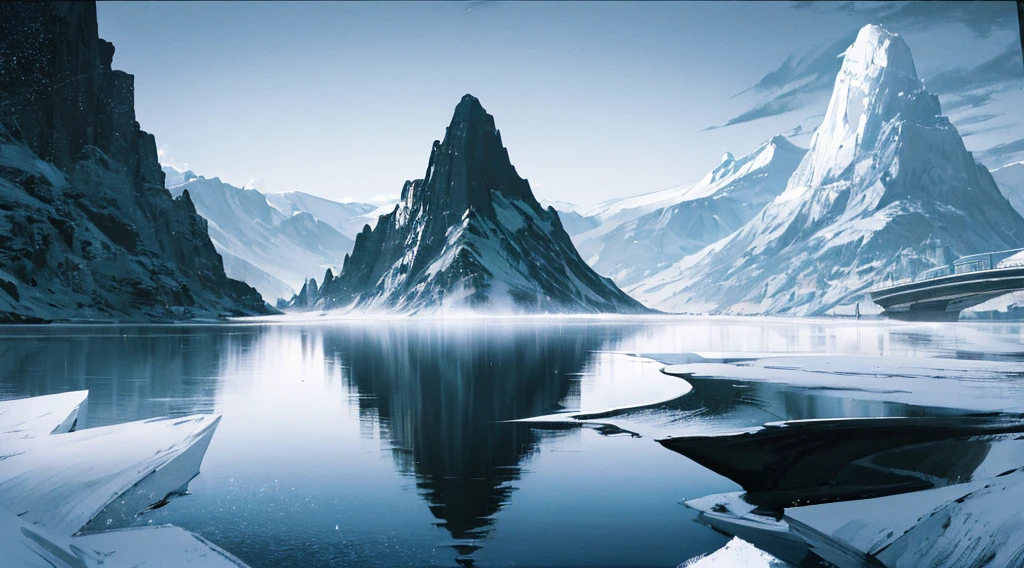 Please create an icon that evokes a black and white lake.