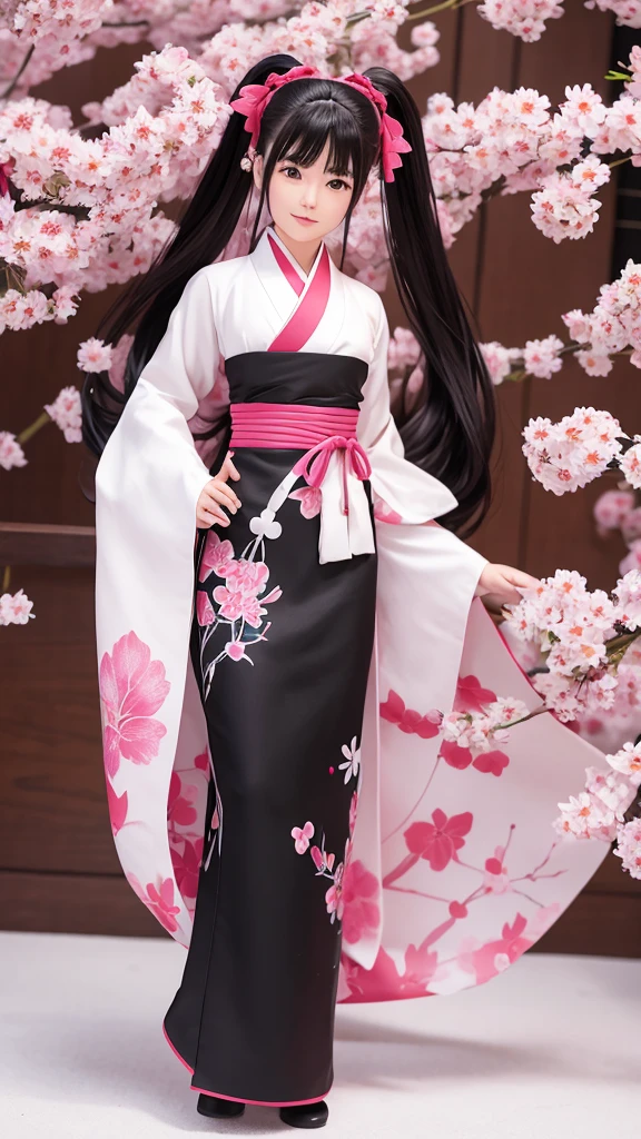 Sakura Wars Jinguji Sakura Full body figure Long black hair Ponytail Large ribbon Sakura patterned kimono