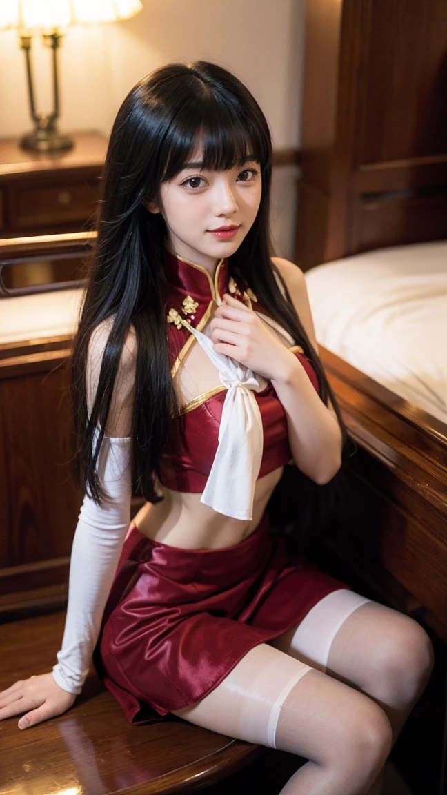 (masterpiece), best quality, HD, 4K, expressive eyes, perfect face, wristband, brown eyes, thighhighs, mature, changsan, smile warm, ahoge, black skirt, kanton velvet chinese clothes, Shanghai's interiors, tassel, long hair, full body, slim body, luxury estate hotel background, wang liu mei, lipstick, black hair, elbow gloves, china dress, studio lighting, pony, love hot mommy, furniture, estate owner, full pantyhose, heels, WLMOutfit, G00WangLiuMei, sitting, teacups, holding fan, legs, kindness, cleft, visible vulva vaginal, gundam, skimpy clothes, blushing love expression, fisting, holster, mahjong