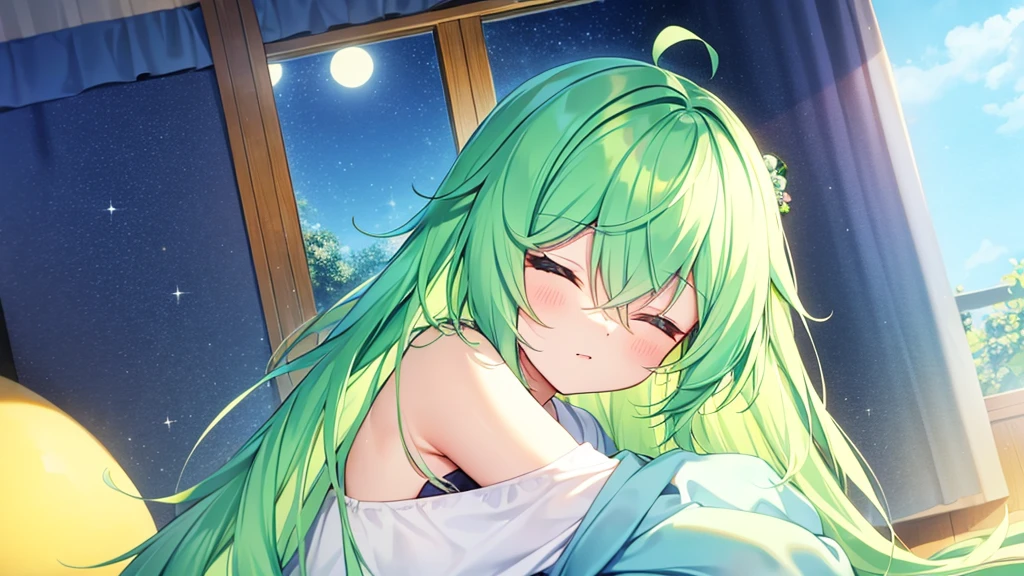 Zundamon Light green hair Anime Style Sleep