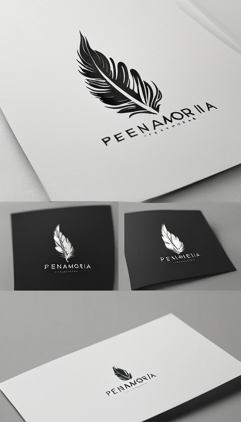 A minimal, modern, simple, cinematic logo design for the brand “Penamemoria". Create a modern, minimalistic, high-quality, logo of a feather-bird
