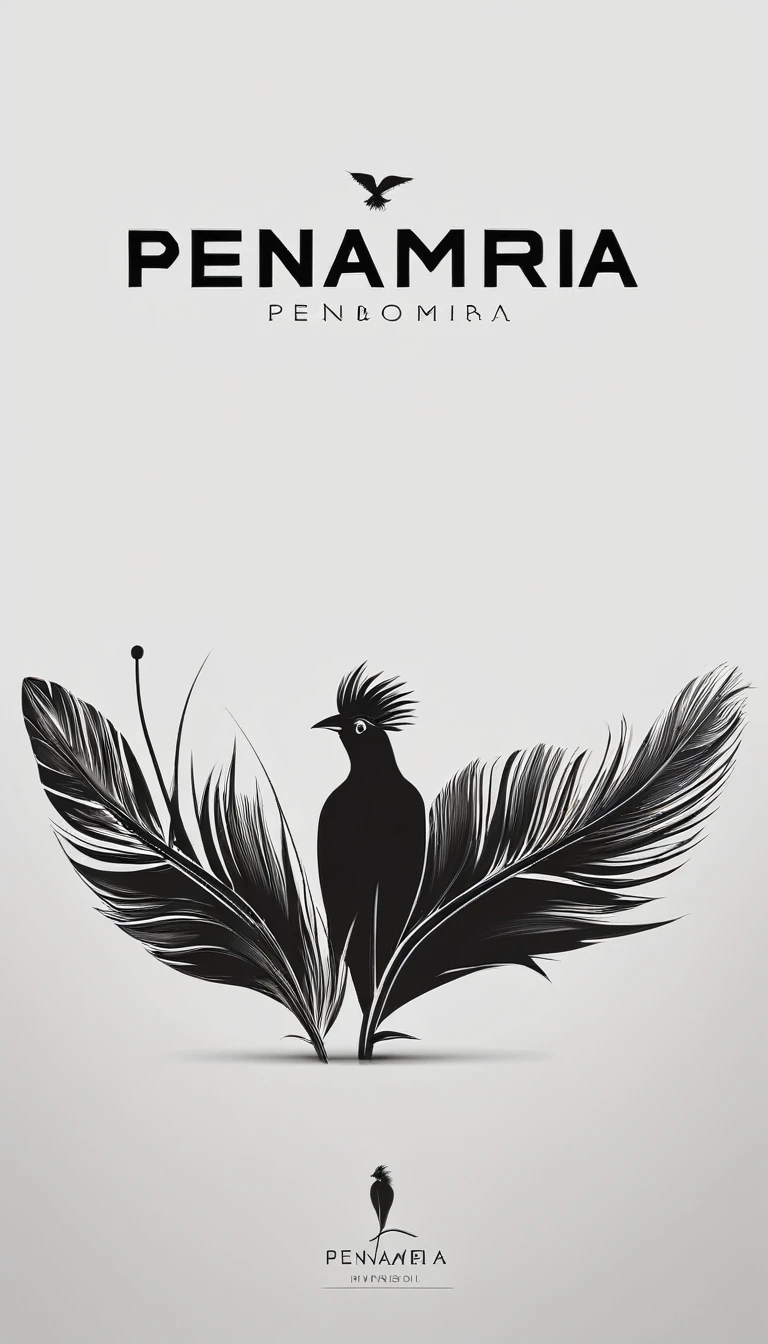 A minimal, modern, simple, cinematic logo design for the brand “Penamemoria". Create a modern, minimalistic, high-quality, logo of a feather-bird
