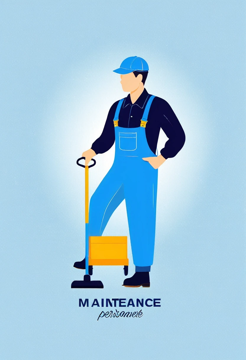 Maintenance personnel，A man wearing a blue hat，Wearing blue overalls，illustration，Stroke，formal，Icon logo，