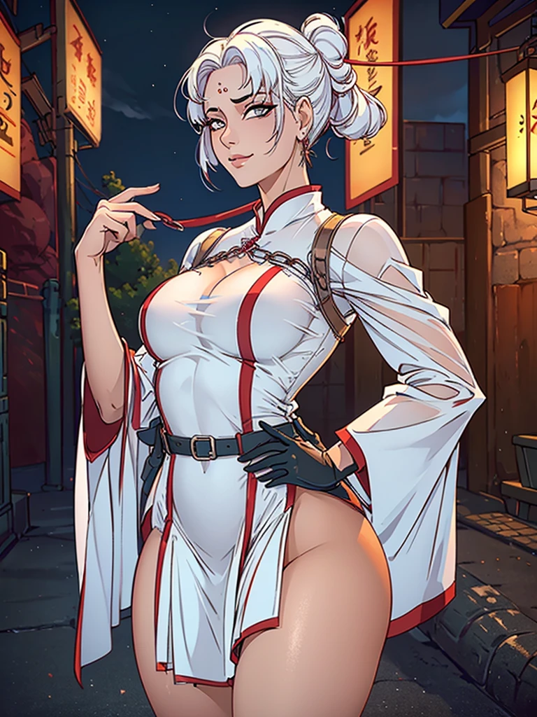 Just one girl,Best quality, 4k, high resolution, body stuck dress, perfect smile, gorgeous, white skin, ahegao face(hentai face) ,light white hair(long sweeping white hair),Ōtsutsuki kaguya, (Otsutsuki kaguya' hairstyle and face), wearing bodystuck dress with long sleeves and red edges, Wearing bodycorn dress, clothes are stuck in body, bodyfit outfit,1 girl, solo, seductive look, elegance and charm, (masterpiece, best quality, high resolution), looking at the viewer, standing, (intricate and beautiful:1.2), (detailed light:1.2), (soft light, side light), (high resolution textures) , holding leash in hand(chain leash), outdoor, Burmese girl, wearing gorgeous jewelary, wearing harness over the outfit ,outdoor background, sun light, attractive, sexy, mature and hot, young,(masterpiece:1.3), (disorganized:1.3), (highest quality:1.3), perfect anatomy, detailed face, front view, perfect right hands, looking at viewer, (Super detailed:1.3), (best shadow:0.7), (treated hair), fine eyes, beautiful eyes, young aged woman, alone, standing, crystal earrings,closed_mouth, , outdoors,Thick thighs, arrogant face, small