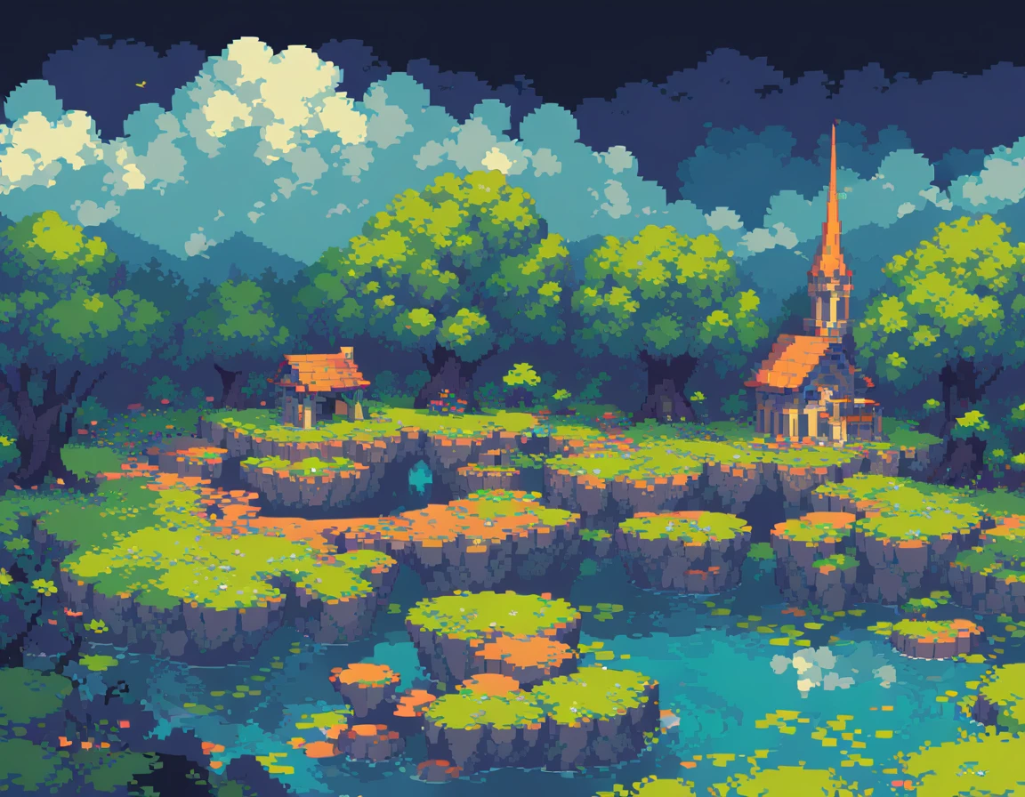Pixel Art,Pixelated,8 bit,Retro game,Vibrant colors,Retro Style,Pixel animation,Low resolution,Dark Style,A pond formed by blood