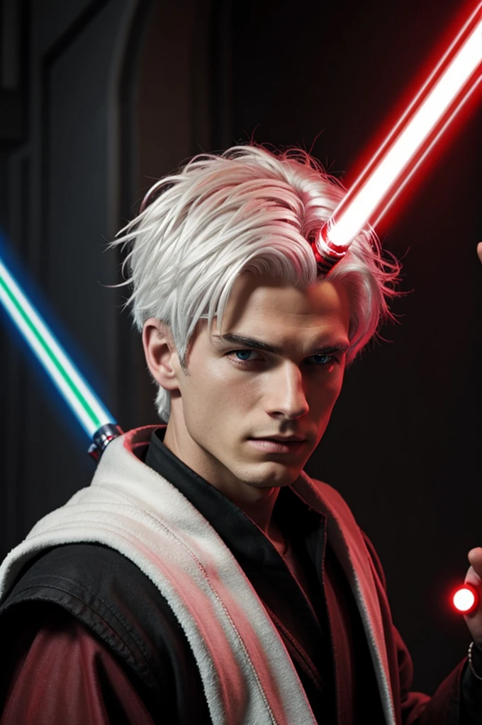 Boy, white hair, Sith, red lightsaber