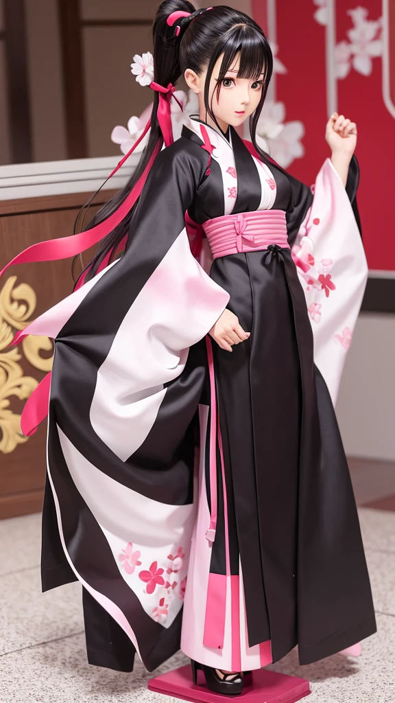 Sakura Wars Jinguji Sakura Full body figure Long black hair Ponytail Large ribbon Sakura patterned kimono