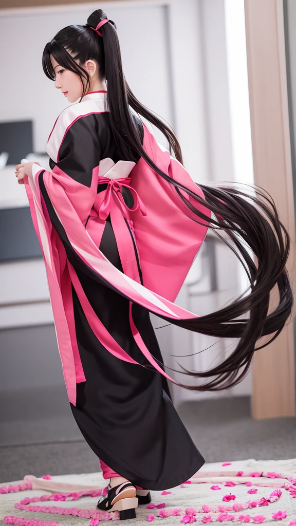 Sakura Wars Jinguji Sakura Full body figure Long black hair Ponytail Large ribbon Sakura patterned kimono