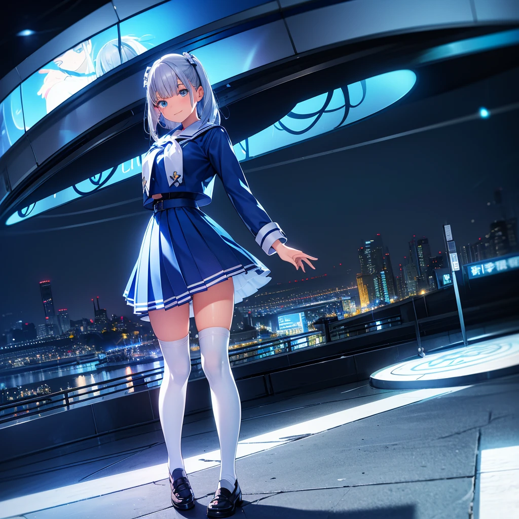 Silver Hair、Blue Eyes、Beautiful high school girl。uniform、Knee socks、