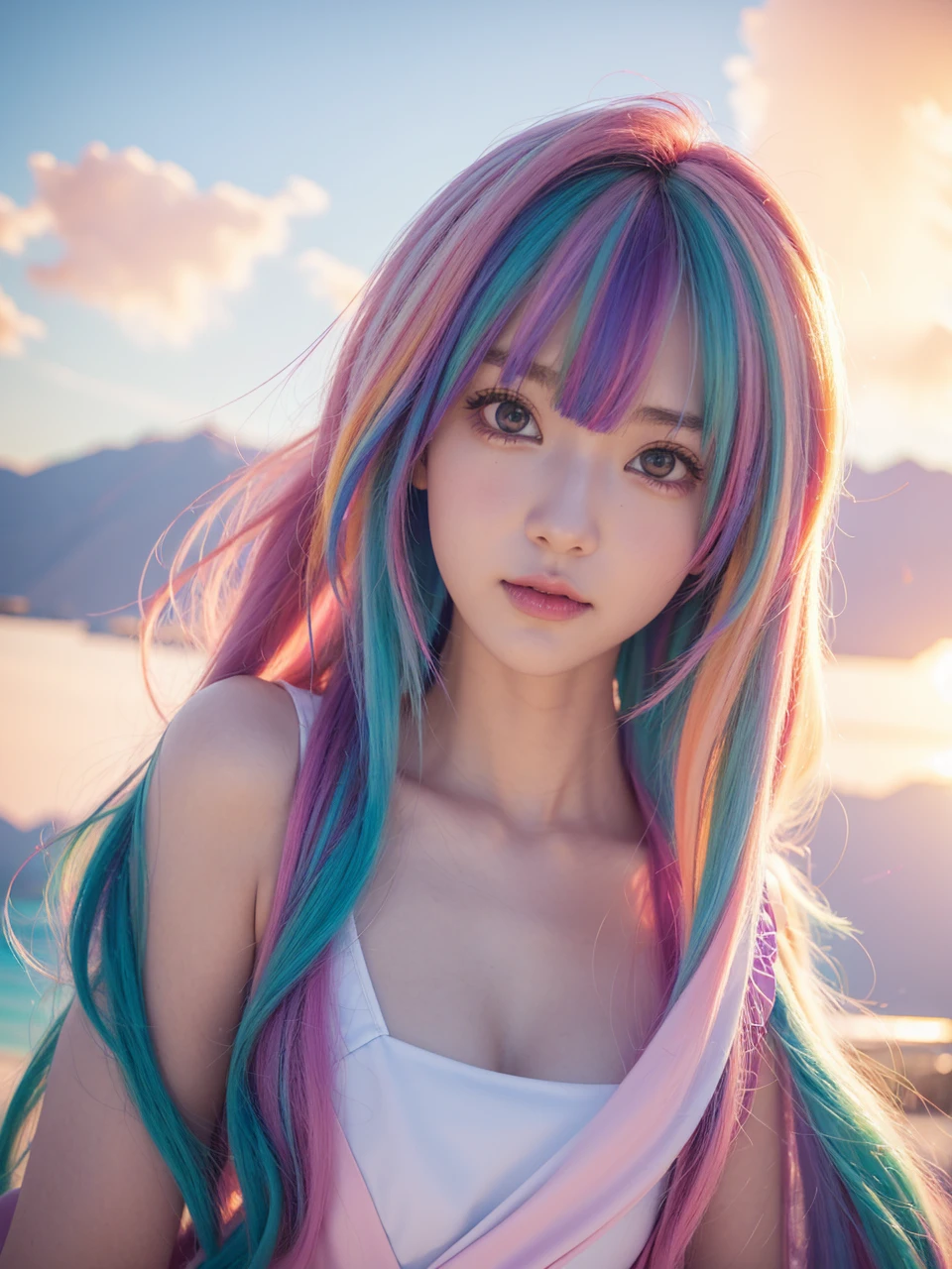 anime girl with colorful hair and a colorful dress, rossdraws pastel vibrant, rossdraws cartoon vibrant, anime style 4 k, beautiful anime portrait, artgerm colorful!!!, ! dream artgerm, beautiful anime girl, anime styled digital art, anime art wallpaper 4k, anime art wallpaper 4 k, digital anime art, extremely detailed artgerm  