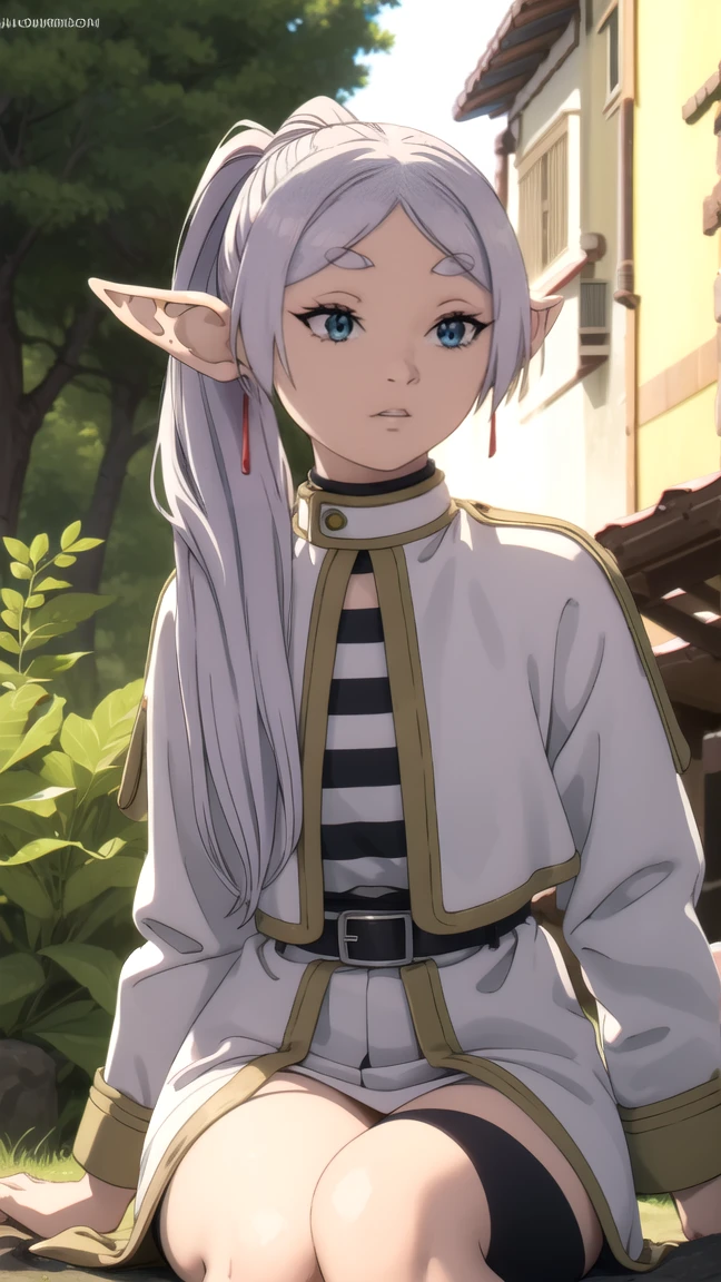 to freeze, to freeze, long hair, ponytail, (green eyes:1.5), White hair, pointed ears, elf, naked, elastic, nude грудь, full length (full body 1.1.), nude, very sexy, naked, Sex pose, nude, Sex pose, close-up,
BREAK shirt, long sleeves, jewelry, Tights, earrings, striped, black Tights, lure, striped shirt,
BREAK looking at viewer, upper body, whole body,
BREAK outdoors, sky, nature,
BREAK (masterpiece:1.2), Best quality, A high resolution, unity 8k wallpaper, (illustration:0.8), (beautiful detailed eyes:1.6), very detailed face, perfect lighting, extremely detailed computer graphics, (perfect hands, Ideal Anatomy),