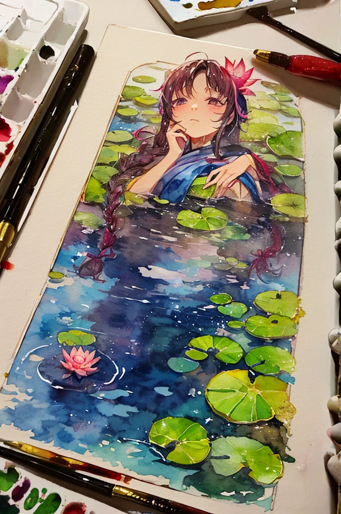Lotus, watercolor, wet braid, no letters