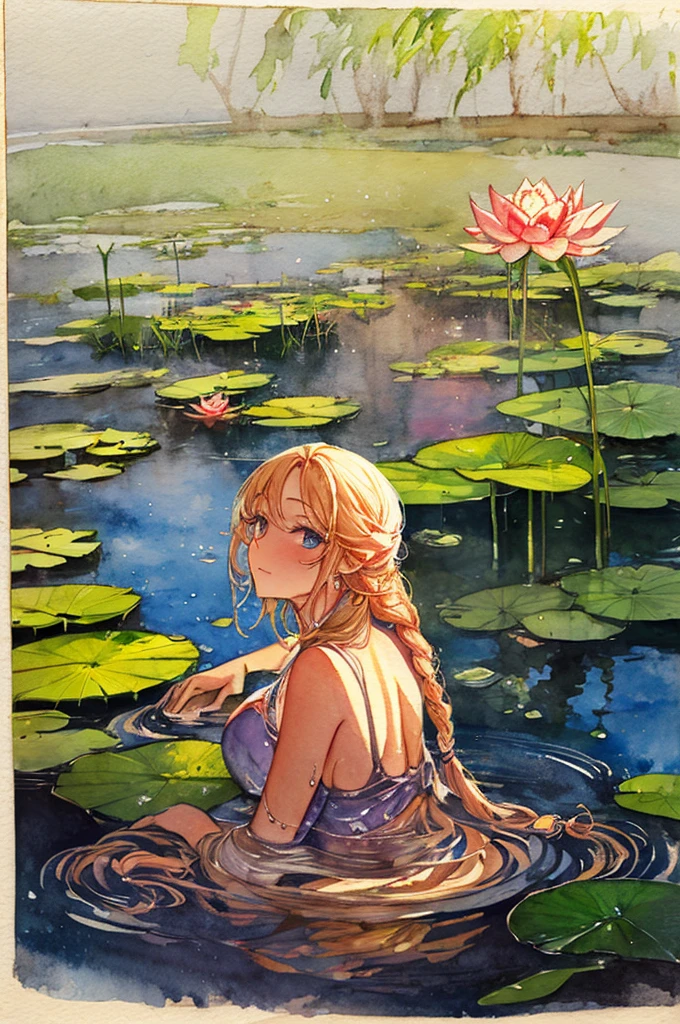 
Lotus, watercolor, wet braid, no letters