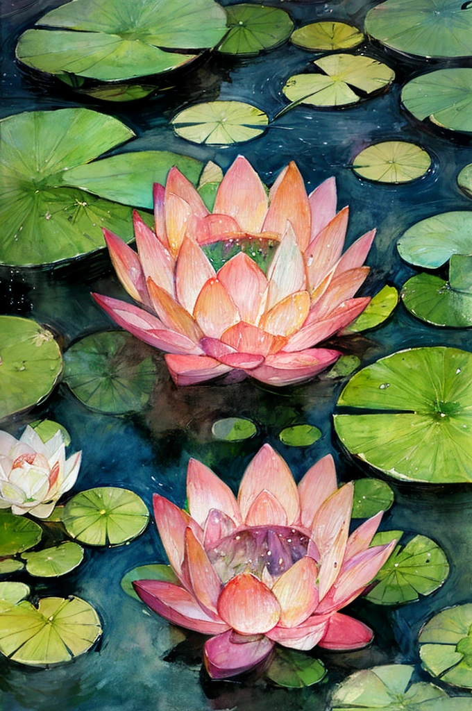 Lotus, watercolor, wet braid, no letters