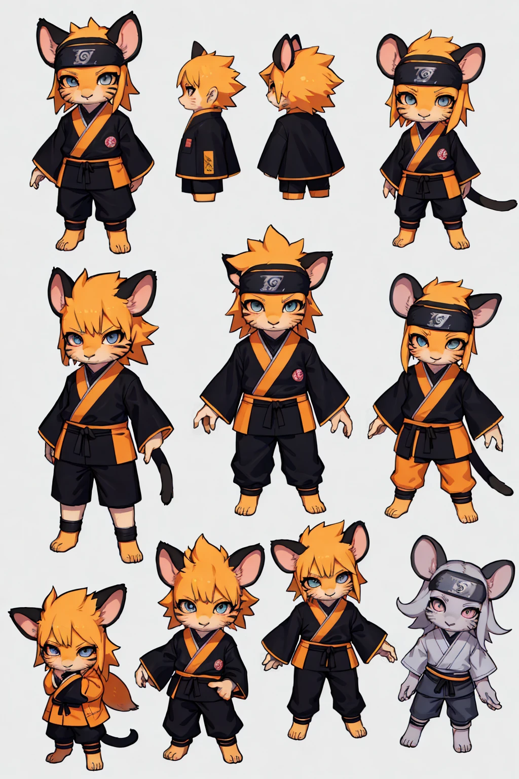 a cat warrior character, furry, (full body:1.2) , chibi, advanced digital chibi art, g liulian art style, maplestory mouse, bian lian, chibi art, league of legends art style, character art of maple story, ((view at the viewer)), (((Naruto costume)))