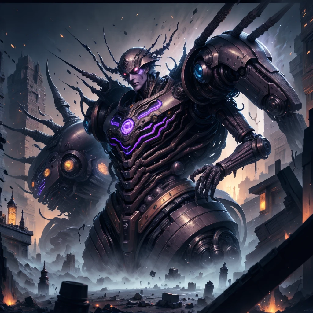 creepy киборг, microcircuits,Cyberpunk, steampunk,detailing, tubes throughout the body,Humanoid,full length, creepy, sharp parts,Shrike, male, pipes ,wires,necromechanics,A bunch of details,inhumanity,rubbish,Pistons,post apocalypse, The face is disfigured,Claws,robot,robotic parts, scary