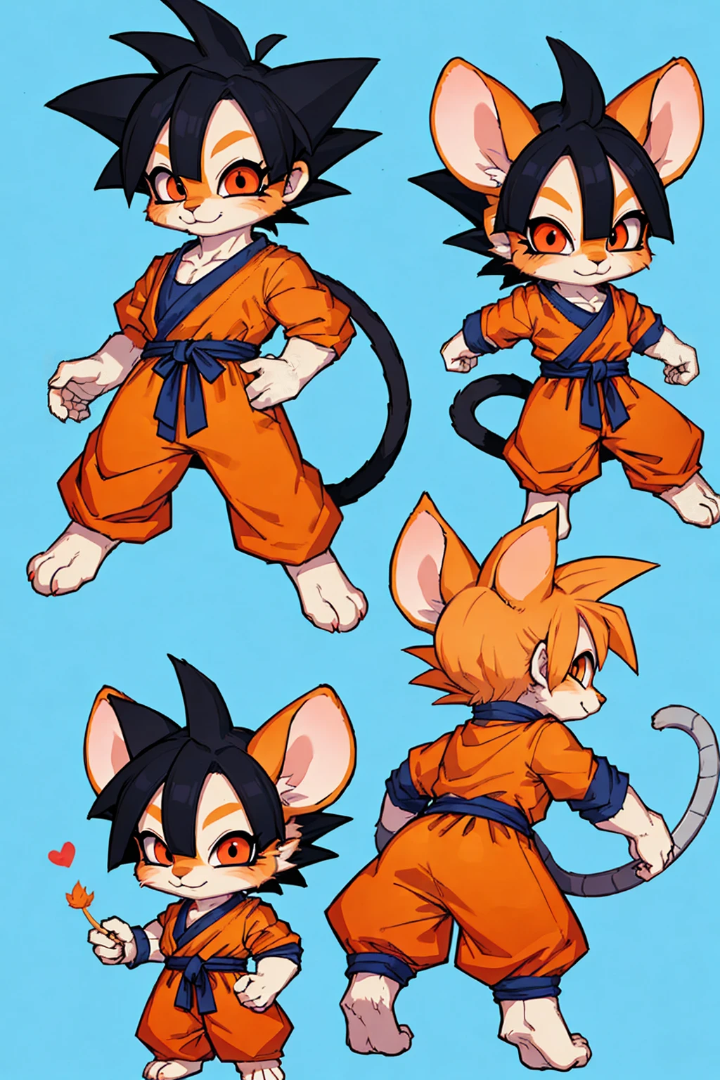 a cat warrior character, furry, (full body:1.2) , chibi, advanced digital chibi art, g liulian art style, maplestory mouse, bian lian, chibi art, league of legends art style, character art of maple story, ((view at the viewer)), (((son goku costume)))