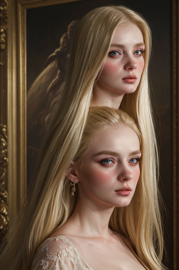 woman pretty, blonde, painting of hot woman ,silkback-hairstyle,silk hair, serge marshennikov, vincent desiderio inspired by Konstantin Vasilyev, oil painting hyper real, lovely languid princess, extremly detailed oil painting, simple background , blur