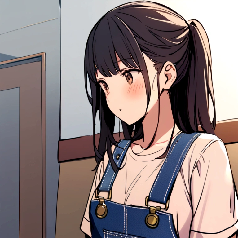 girl shit mess her overalls