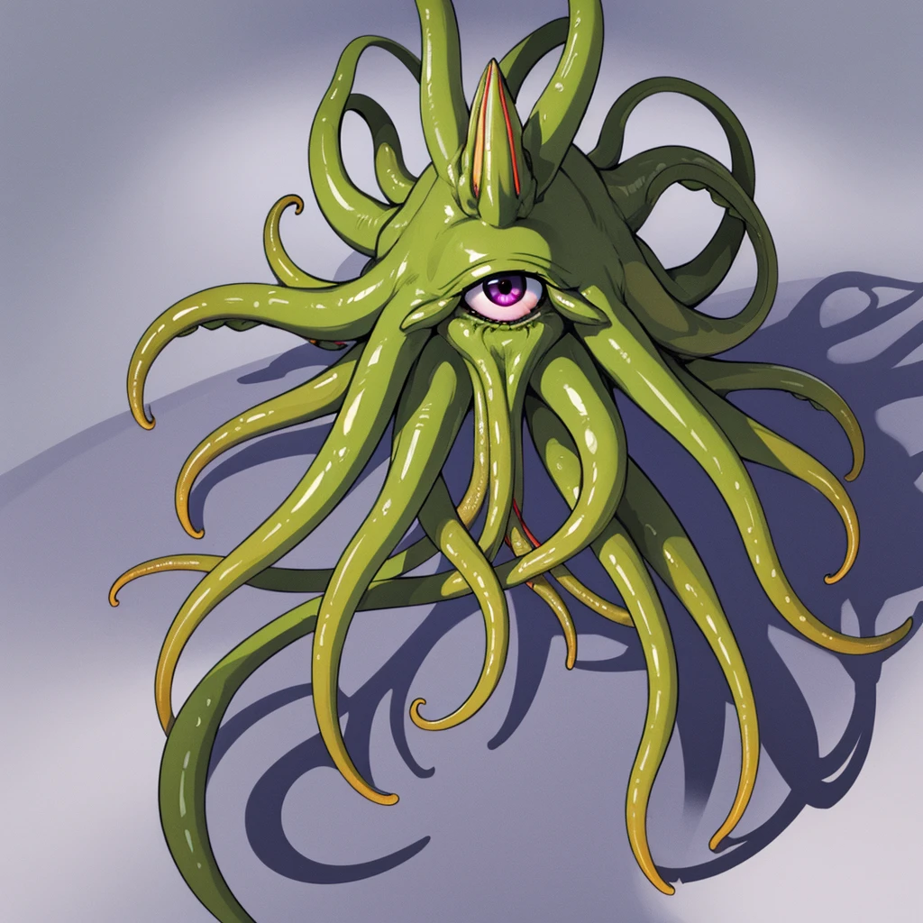 (No humans)、An alien tentacle creature with tentacles branching out from a central body with a single large eye、From above