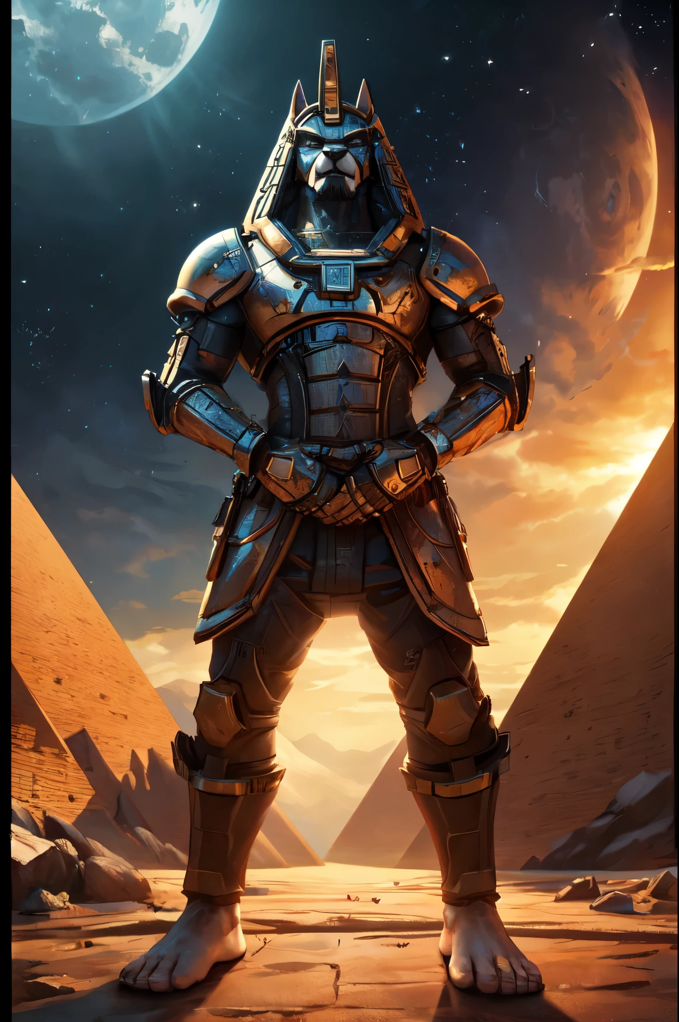 (((Barefoot furry character, full body, cinematic setting, furry male, plantigrade)))
See the earth at the peak of it's glory -
Days that are long gone.
The greatest empire of the ancient times
Behold the light so bright it blinds your eyes!
((Atlantis!))
Ancestor of Mankind
Those who have united
The earth under One Name
See the greatest city stand
In Anabiosis
What has once ruled all the world -
Mighty Poseidonis!
The great ((pyramids)) in place
Shelter us from danger,
We send ships to distant worlds,
Fearing not their anger.
BREAK, ((science-fiction scenery)), ((hitech civilization)), intricate details, highly detailed, extreme detail, octane render, fine art, best quality, highres, (detailed face:1.5), ((full_body)), respecting golden ratio, UHD, (((perfect hands))), low light