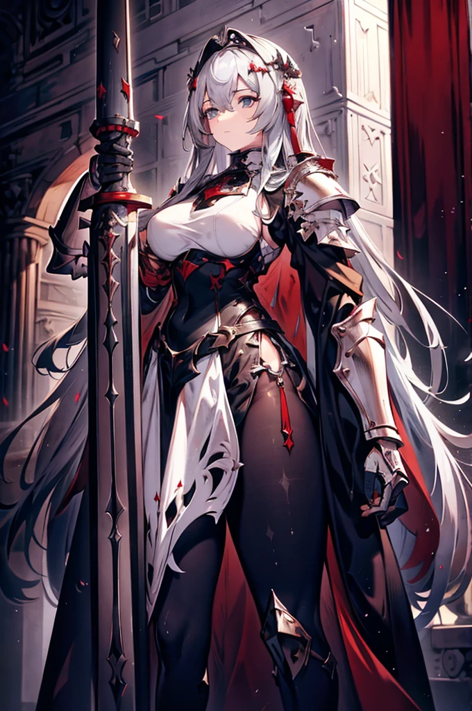 Close-up of a girl in armor with a sword in her hands..., Knights Templar in a spacesuit, The Holy Crusader, Medieval Knight, Holy Crusader of the Middle Ages, The Holy Crusader, white and red armor, Templar, Medieval crusader knight, White armor, Detailed white armor, Teutonic Knight, wojtek fus, fantasy knight, Holy Armor, knight in armor, fantasy paladin