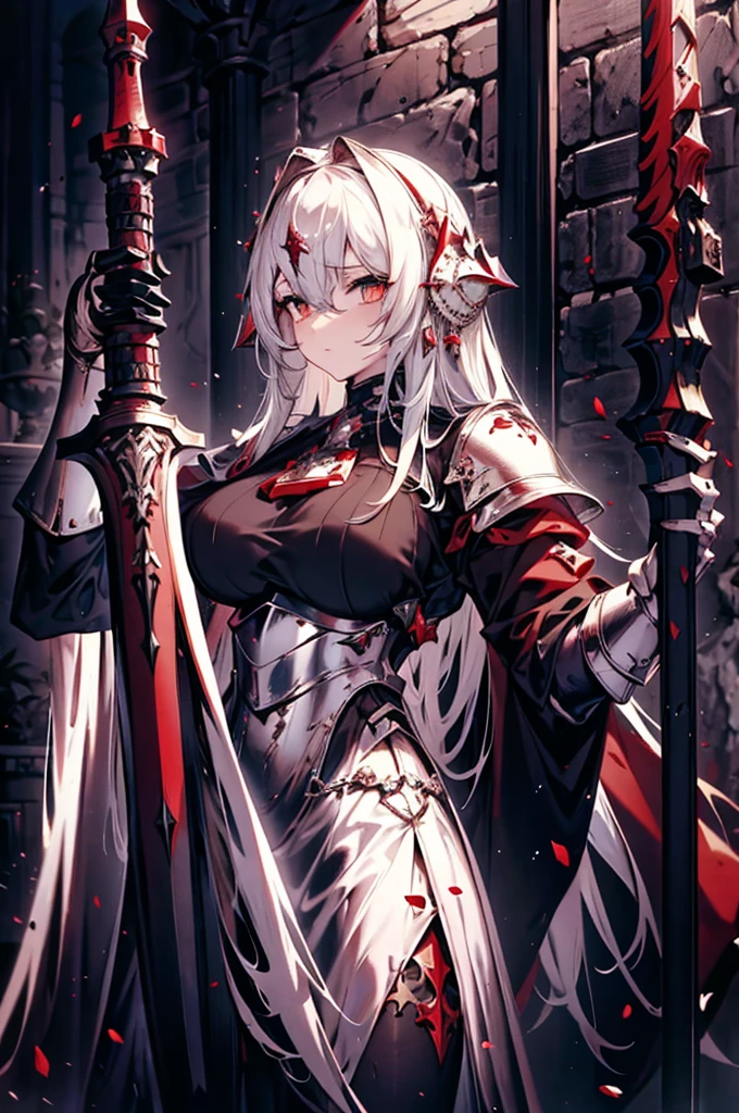 Close-up of a girl in armor with a sword in her hands..., Knights Templar in a spacesuit, The Holy Crusader, Medieval Knight, Holy Crusader of the Middle Ages, The Holy Crusader, white and red armor, Templar, Medieval crusader knight, White armor, Detailed white armor, Teutonic Knight, wojtek fus, fantasy knight, Holy Armor, knight in armor, fantasy paladin