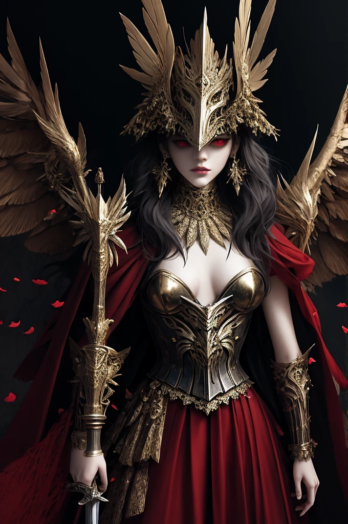 1girlsolojewelryearringshelmetholding weaponholding sword
Malenia in Elden Ring, dragon scale hat, in the style of epic fantasy scenes, gold and crimson,golden helmet,ritualistic masks with gold wings spread on it, mythical,Petals drift around her as her once-pristine form undergoes a graceful decay,glowing crimson eyes,in the underground cave with light shooting through the hole on the top,32k uhd,   painted by MichaelCTY(Chang Ting Yu),medieval knight armor,in the style of Dark Soul!b,painted by hamaya and macros,dark fantasy,majestic attire,captivating light,solarizing master,strong emotional impact,majestic figures
