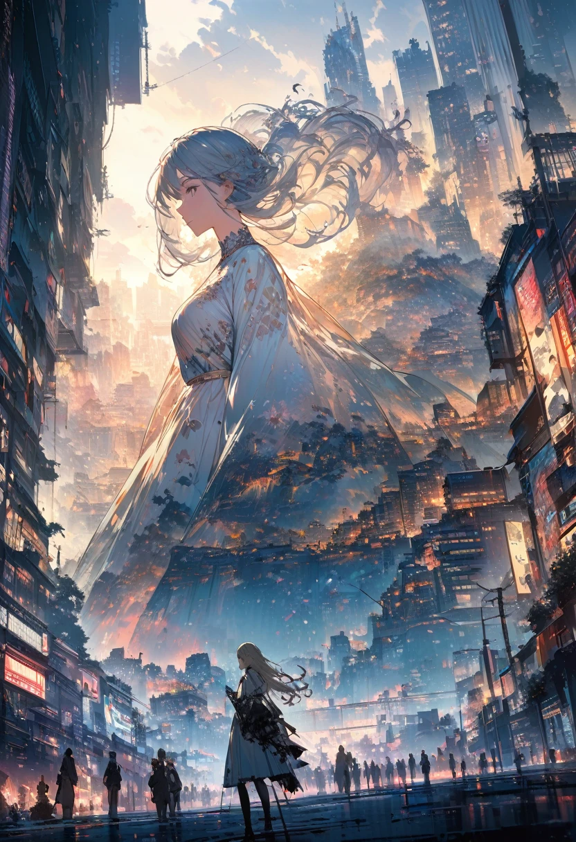    Double exposure of beautiful and delicate lady(Clear and perfect face)image，The background is a super detailed Tokyo city，very suitable, Beautifully, Complex illustrations, Artwork Concept Art Masterpiece, best quality, Very detailed, HD