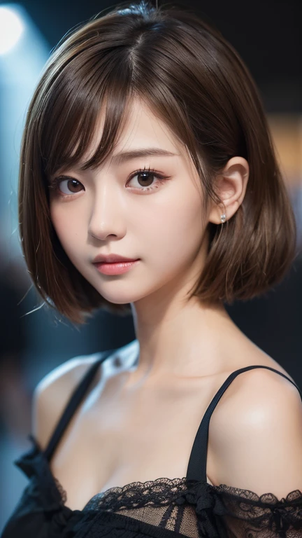 masterpiece:1.3), (8K, Realistic, RAW Photos, Best image quality: 1.4), Japanese Girls、(Random Hairstyles:1.2)、Baby Face、Highly detailed face、Attention to detail、double eyelid、Beautiful woman:1.4、Light brown hair、Highest quality、masterpiece、Ultra-high resolution、(Realistic:1.4)、Professional lighting and attention to detail make you smile、Loose、thin、short hair、Deadly position、whole body、one piece