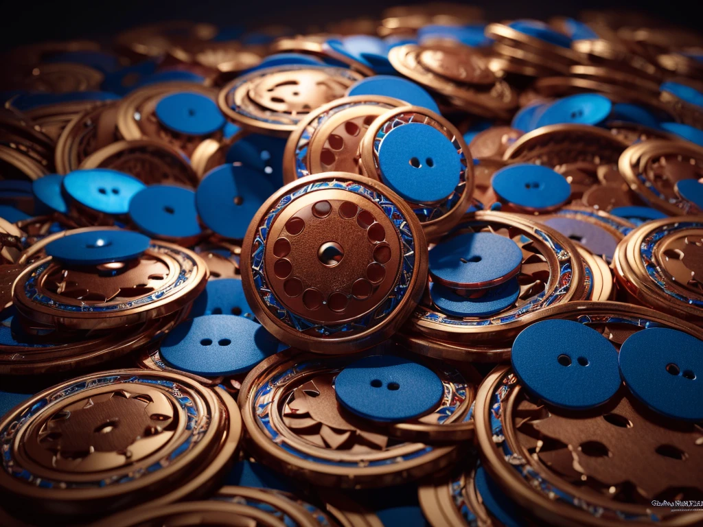 A beautiful red and blue buttons, photorealistic, 3D render, highly detailed, intricate design, glossy surface, metallic finish, reflective, studio lighting, cinematic composition, dramatic shadows, vibrant colors, exceptional clarity, (best quality,4k,8k,highres,masterpiece:1.2),ultra-detailed,(realistic,photorealistic,photo-realistic:1.37)