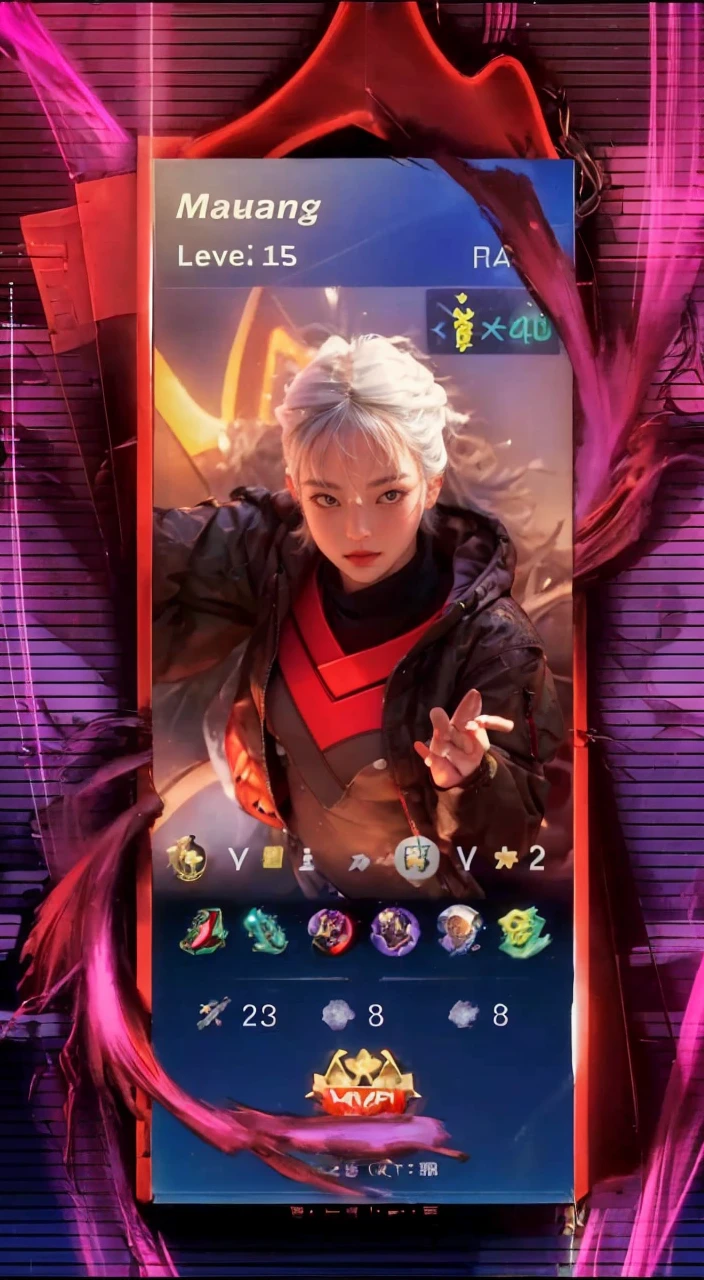(masterpiece:1.2), (photorealistic:1.2), (best quality),((realistic:1.3)), (detailed skin:1.3), (intricate details), Half body shot in a dynamic, action pose. Cool, beautiful, youthful and sexy 20 year old woman wearing an army green bomber jacket holding a katana high, her head tilted slightly upwards, hair is graying white in a bob cut, midrib exposed. Cinematic composition. Jacket with cool embroidery from western pop culture.